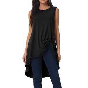 High Low Hem Tops Sleeveless Tunic Top Crewneck Dressy Casual Shirts Black